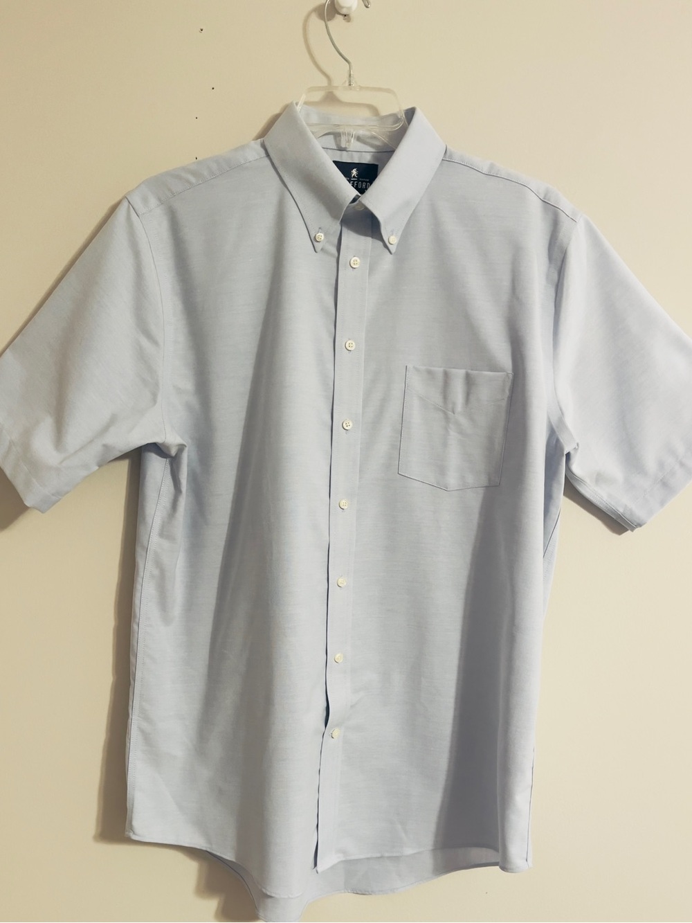 Stafford Wrinkle Free Oxford Blue Short Sleeve Button Down Shirt 16.5 Blue